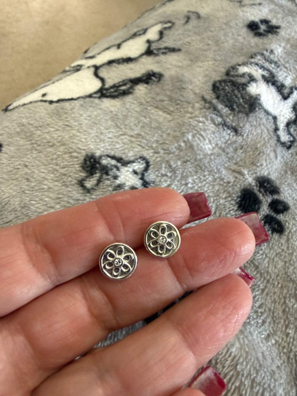 COACH Sterling Silver Floral Button Stud Earrings